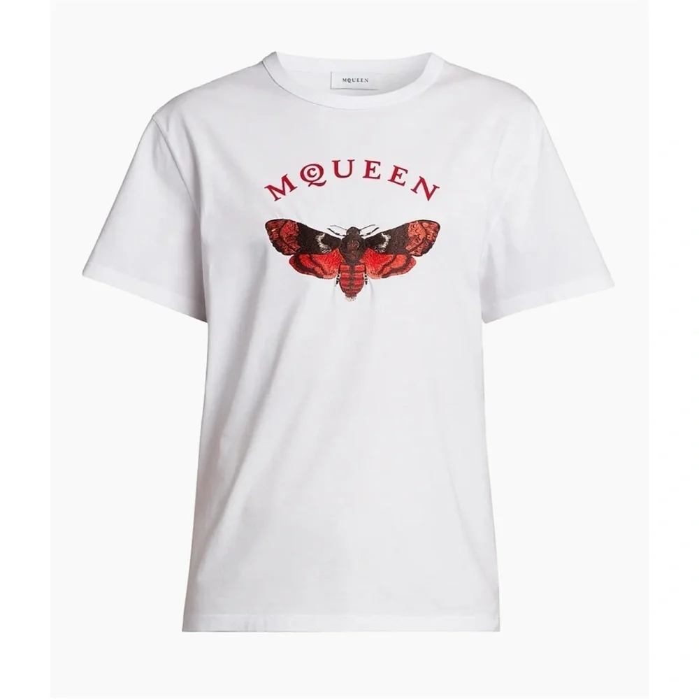 Alexander McQueen moth, embroidered cotton T-shirt size medium, NWT Italy - Picture 1 of 5